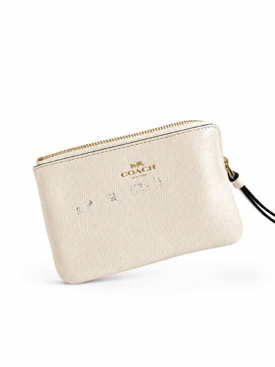 Coach Handbags - COACH Cream Leather Zip Wristlet with Strap